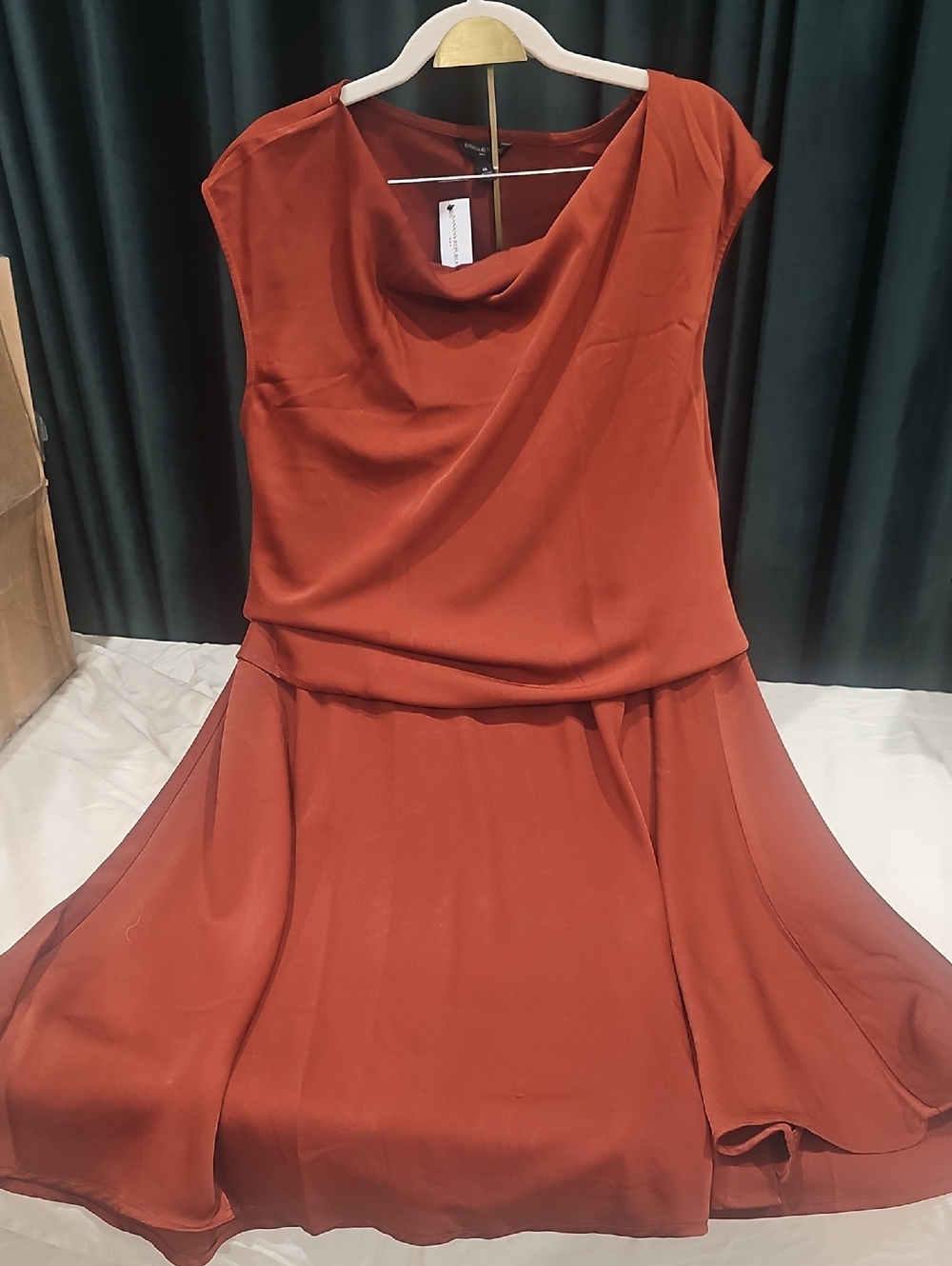 Banana Republic Rust-Red/Brown Cowl Neck Top With Mid Length Skirt